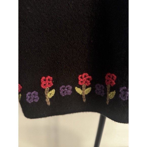 Karen Scott M Pure Wool Black Floral Embroidered Zip Jacket Sweater Australia - Picture 2 of 7